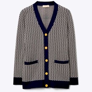 Tory Burch GEMINI LINK JACQUARD RELAXED CARDIGAN Sz SP